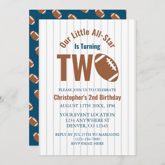 All-Star Football 2nd Birthday Einladung (Vorne/Hinten)