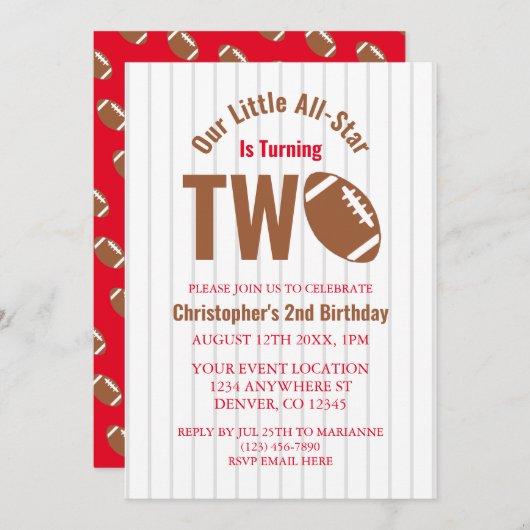 All-Star Football 2nd Birthday Einladung (Vorne/Hinten)