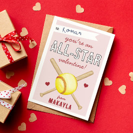 All-Star Softball Classroom Valentines Day Card Einladung