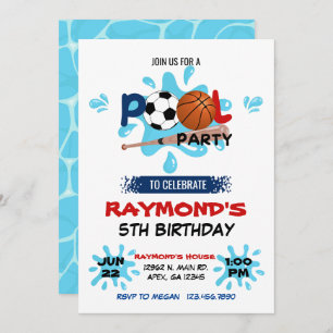 All Star Sport Pool Party Geburtstag Einladung