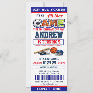 All-Star-Sport-Ticket-Geburtstagsfeier-Einladung Einladung