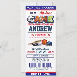 All-Star-Sport-Ticket-Geburtstagsfeier-Einladung Einladung