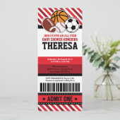 All Star Sport Ticket Pass Kinderdusche Einladung (Stehend Vorderseite)