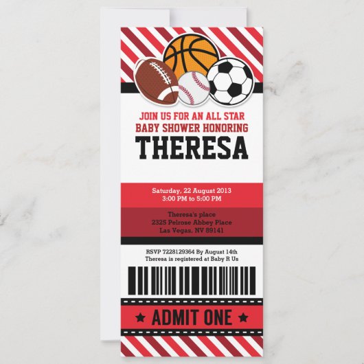 All Star Sport Ticket Pass Kinderdusche Einladung (Vorderseite)