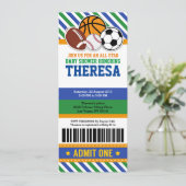 All Star Sport Ticket Pass Kinderdusche Einladung (Stehend Vorderseite)