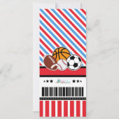 All Star Sport Ticket Pass Kinderdusche Einladung (Rückseite)