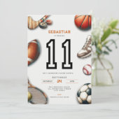 All Star Sports 11th Birthday Invitation for Boys Einladung (Stehend Vorderseite)