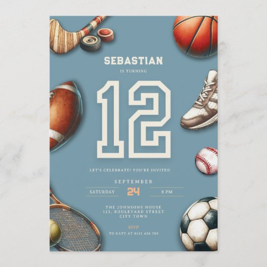 All Star Sports 12th Birthday Invitation for Boys Einladung (Vorderseite)