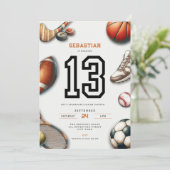 All Star Sports 13th Birthday Invitation for Boys Einladung (Stehend Vorderseite)