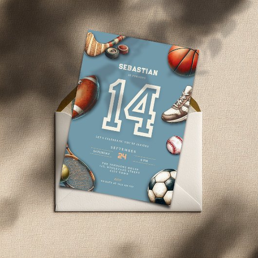 All Star Sports 14th Birthday Invitation for Boys Einladung