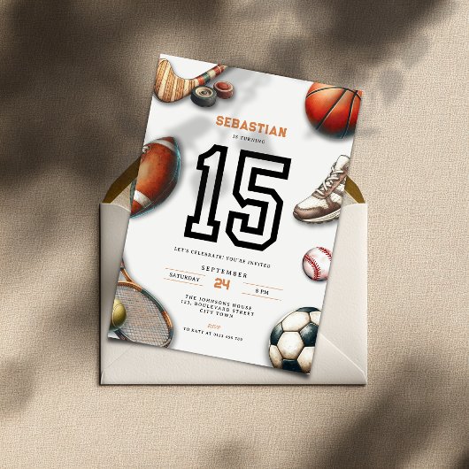 All Star Sports 15th Birthday Invitation for Boys Einladung