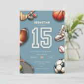 All Star Sports 15th Birthday Invitation for Boys Einladung (Stehend Vorderseite)
