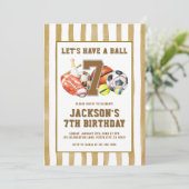 All Star Sports Ball Games Birthday Party Einladung (Stehend Vorderseite)