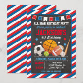 All Star Sports - Einladung für Jungen am Geburtst (Vorne/Hinten)