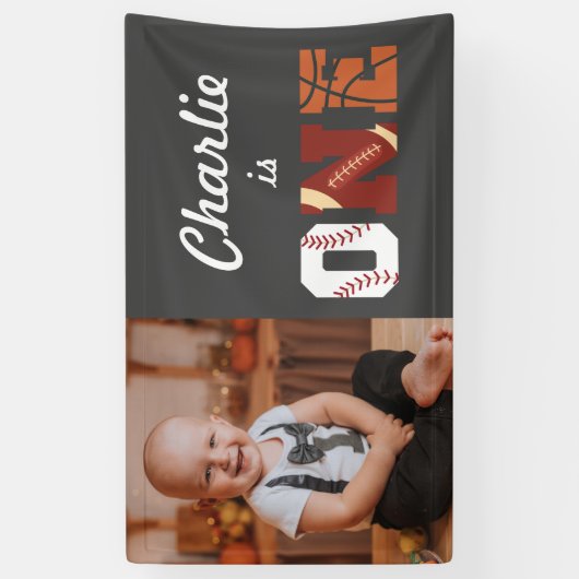 All-Star Sports First Birthday Foto Banner (Vertikal)