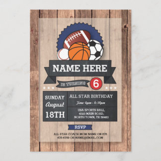 All Star Sports Soccer Rugby BasketBall Geburtstag Einladung