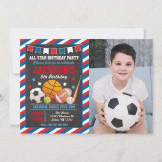 All Star Sports Spielzeit Geburtstagsfoto Einladung