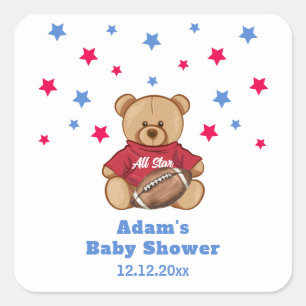 All Star Teddy Bear Fußball Sport Baby Shower Quadratischer Aufkleber