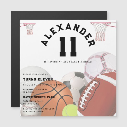 All Stars Kindergeburtstag Party Magneteinladung (Vorne/Hinten)