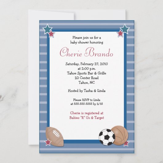 All Stars Sports Baby Dusche Einladung 5 x 7 (Vorderseite)