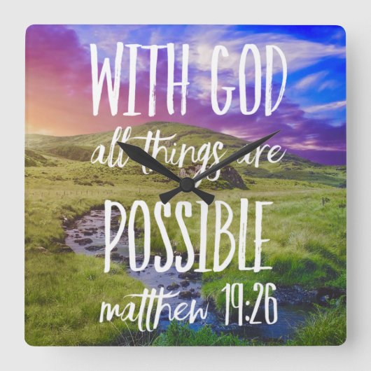 All Things Are Possible Bible Verse Scripture Quadratische Wanduhr (Vorderseite)