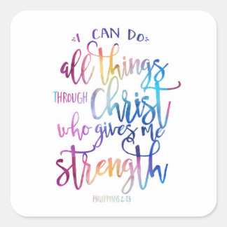 All Things Through Christ Bible Quote Typography S Quadratischer Aufkleber
