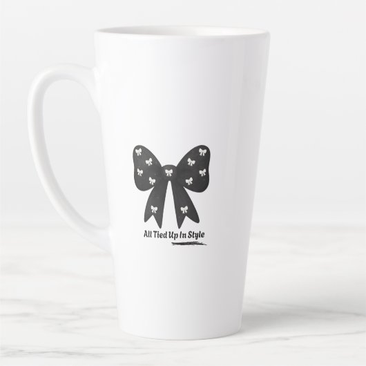 All Tied Up In Style Latte mug– Elegant Black Bow Milchtasse (Links)