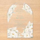All White Floral Bridal Shower Acryleinladungen (Vorderseite)