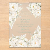 All White Floral Wedding Couples Shower Acryleinladungen (Vorderseite)