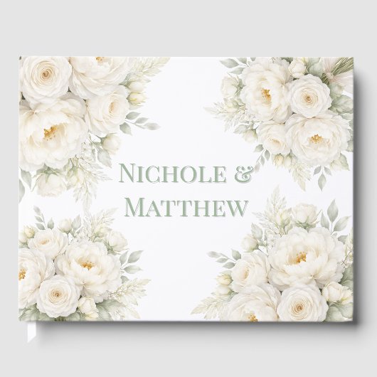 All White Floral Wedding Gästebuch (Vorderseite)