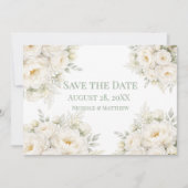 All White Floral Wedding Save the Date (Vorderseite)