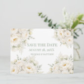 All White Floral Wedding Save the Date (Stehend Vorderseite)