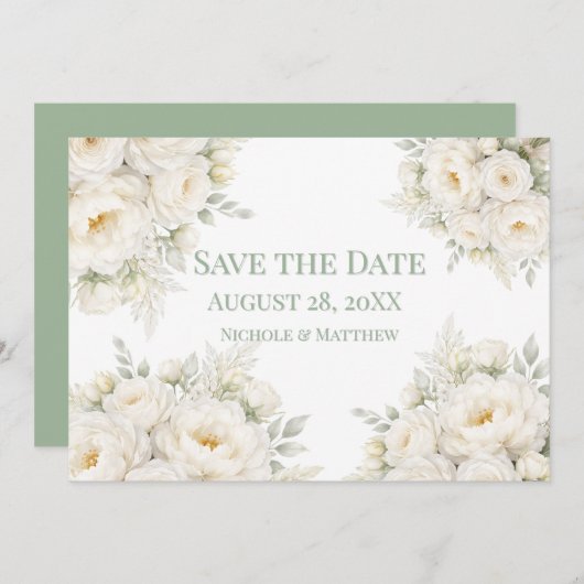 All White Floral Wedding Save the Date (Vorne/Hinten)