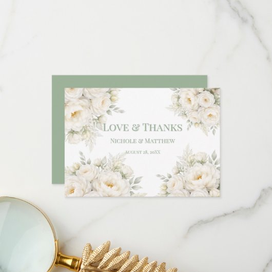 All White Floral Wedding Thank You Cards Dankeskarte (Vorderseite/Rückseite Beispiel)