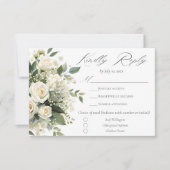 All White Hydrangeas Roses Elegant Floral Wedding RSVP Karte (Vorderseite)