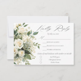 All White Hydrangeas Roses Elegant Floral Wedding RSVP Karte