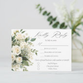 All White Hydrangeas Roses Elegant Floral Wedding RSVP Karte (Stehend Vorderseite)