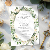 All White Hydrangeas Roses Floral Frame Wedding Einladung