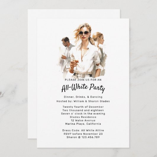 All-White-Party Einladung (Vorne/Hinten)