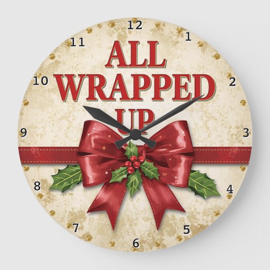All Wrapped Up Red Bow Große Wanduhr (Vorderseite)