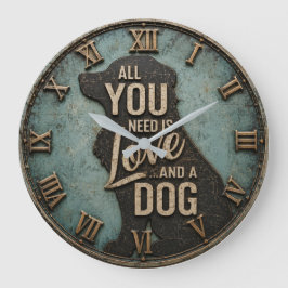 All You Need Is Love and a Dog Rustic Große Wanduhr
