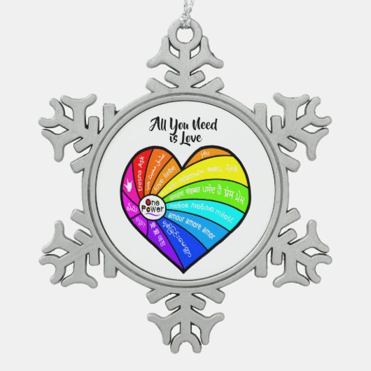 All You Need is Love Schneeflocken Zinn-Ornament (Vorderseite)