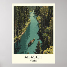 Allagash Maine Vintager Fluss Kanuwald Kunst Poster