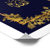 Allah in Arabisch Kalligrafie Blau und Golden Poster (Ecke)