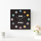 Alle 12 Zodiakische Symbole mit Sternenfeld Quadratische Wanduhr (Zuhause)