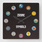 Alle 12 Zodiakische Symbole mit Sternenfeld Quadratische Wanduhr (Vorderseite)