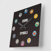 Alle 12 Zodiakische Symbole mit Sternenfeld Quadratische Wanduhr (Winkel)