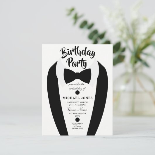 Alle Altersstufen Mens Tuxedo Bow Krawatte Geburts Einladung (Stehend Vorderseite)