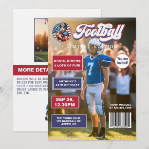 Alle American Boy Football Magazine decken Geburts Einladung