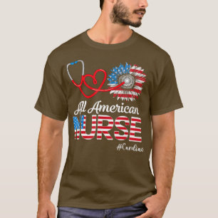 Alle American Cardiac Nurse Sunflower Patriotic 4. T-Shirt